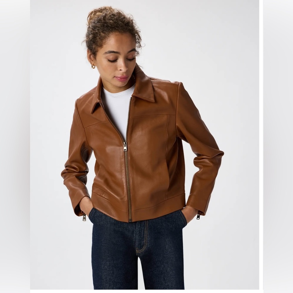 Quince Zip-Front Cropped Leather Jacket